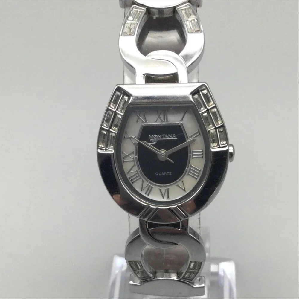 Montana MT181 Womens Watch 25mm Silver Tone Horseshoe Leather Band New Battery